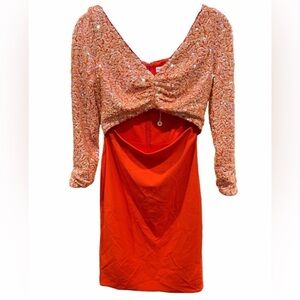 NWT dress the population dress size small sequins orange pink loud luxury